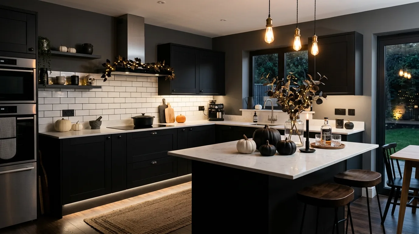 Keep overtly playful decor to a smaller zone inspiration for an elegant Halloween interior.